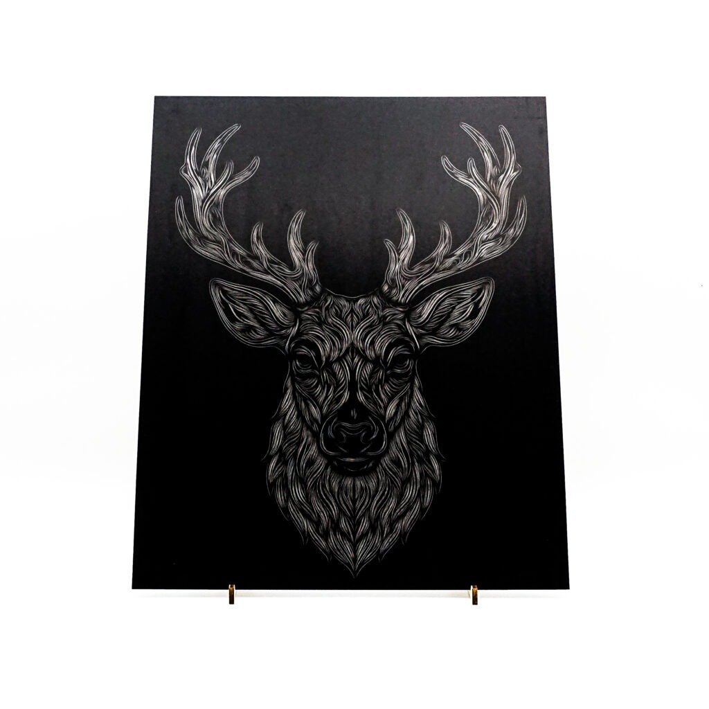 Majestic Line Art Stag – Laser Engraved Black Anodized Aluminum Panel