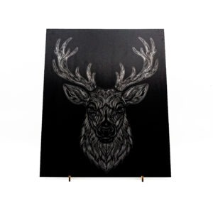 Majestic Line Art Stag – Laser Engraved Black Anodized Aluminum Panel