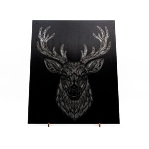 Majestic Line Art Stag – Laser Engraved Black Anodized Aluminum Panel