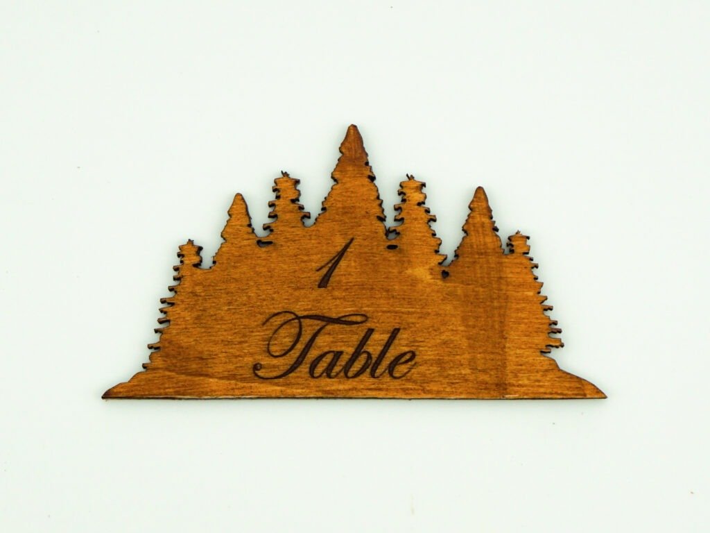 Custom Wooden Forest Tree Silhouette Table Number – Laser-Cut Event Decor