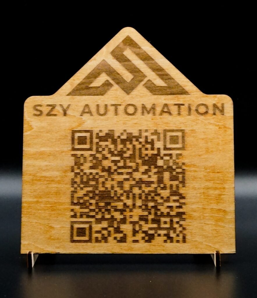 Custom Wood QR Code Sign – Laser Engraved Tabletop Business Display