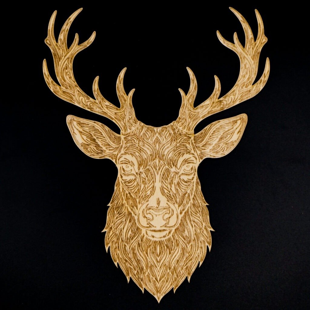 Majestic Stag Line Art – 3mm Laser Engraved Beech Plywood Wall Art